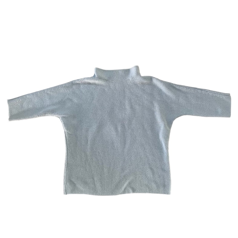 Lands' End Women's Light Blue Shaker 3/4 Sleeve Mock Neck Sweater Size M